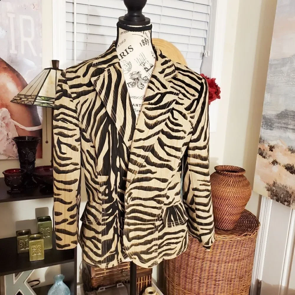 Vintage Josephine Chaus Zebra Print Blazer Sz 12
